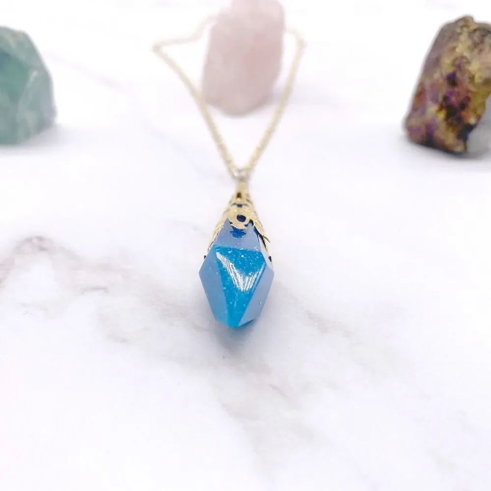 Blue ornate Pendulum Pendant Necklace